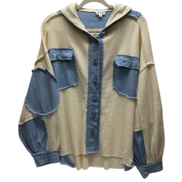 POL JACKET 100% COTTON Cream & Denim NEW 1 LG LEFT! - Picture 5 of 11